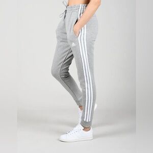 Adidas | Heather Grey Joggers Sweatpants with Classic 3 Stripes White Accents